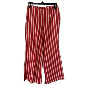 Faithfull the Brand Wide Leg Linen Tomas Pant‎ Mazur Stripe Orange Size 4